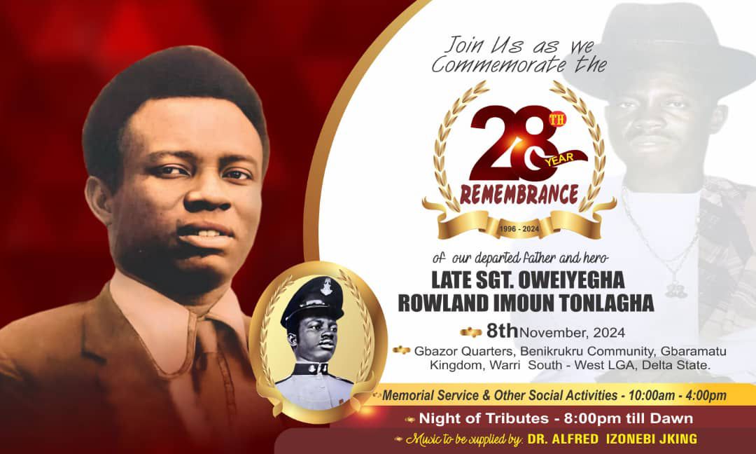 Gbaramatu Kingdom Prepares for 28th Remembrance of Late Sgt. Oweiyegha Rowland Tonlagha